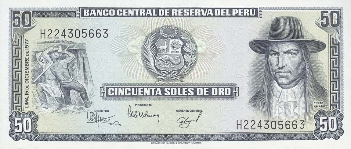 Front of Peru p113a: 50 Soles de Oro from 1977