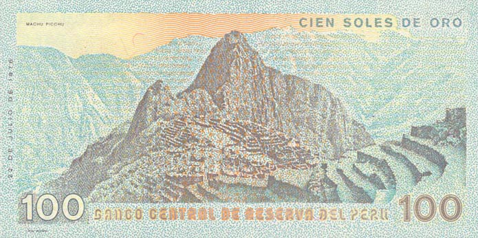 Back of Peru p114: 100 Soles de Oro from 1976