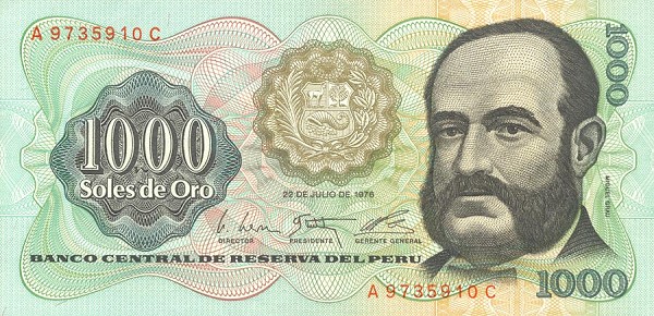 Front of Peru p116: 1000 Soles de Oro from 1976