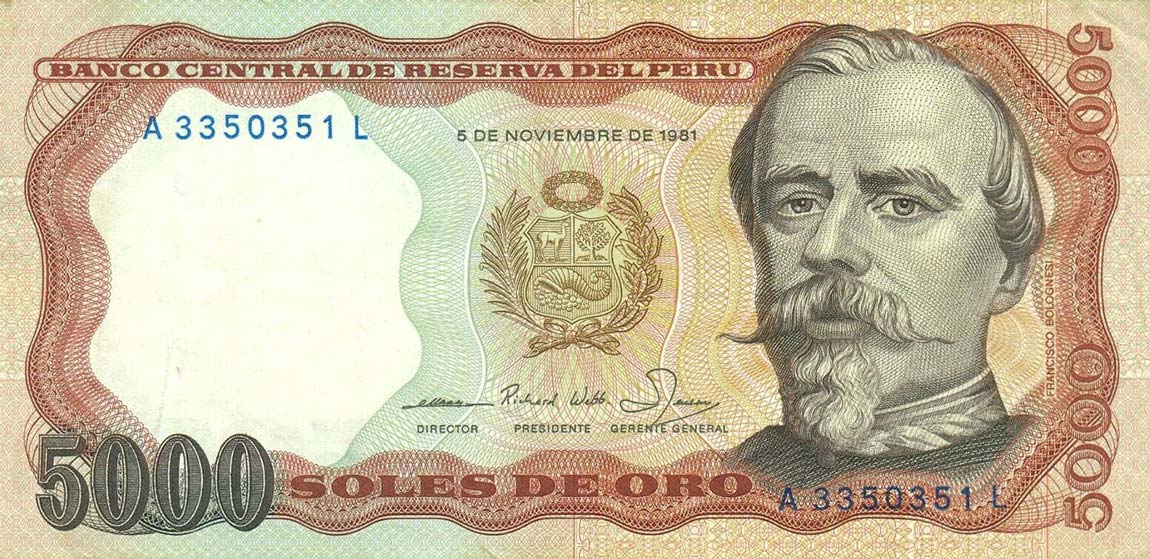 Front of Peru p117b: 5000 Soles de Oro from 1981