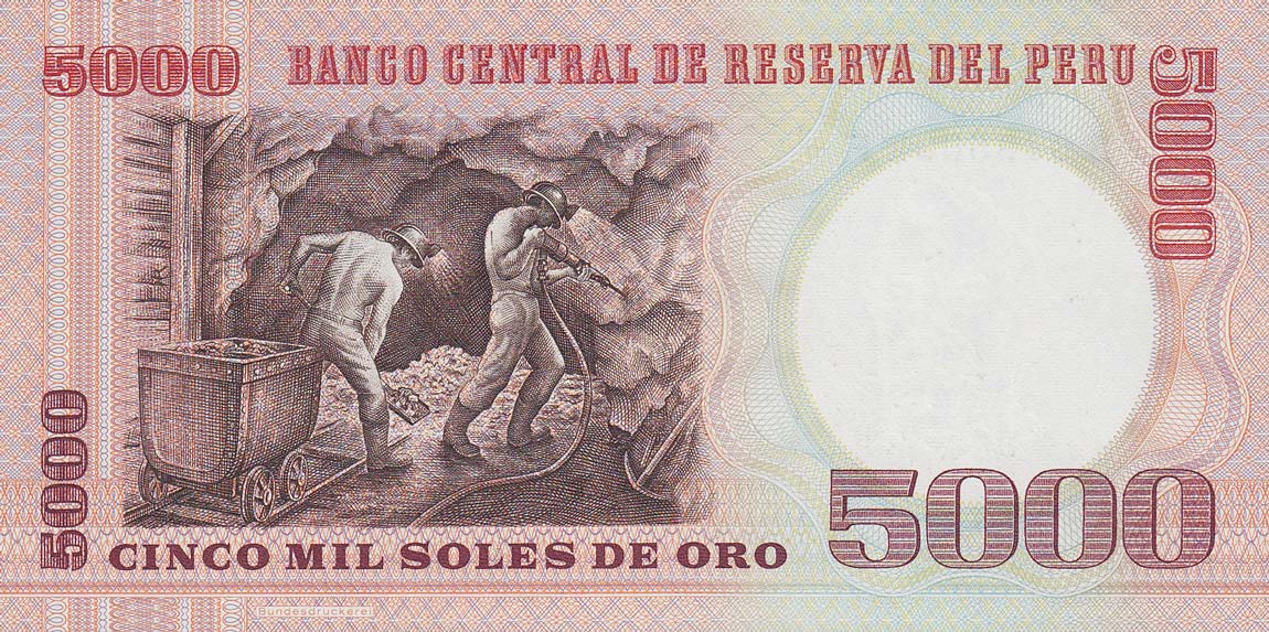 Back of Peru p117c: 5000 Soles de Oro from 1985