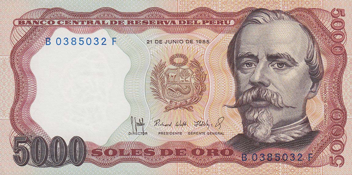 Front of Peru p117c: 5000 Soles de Oro from 1985