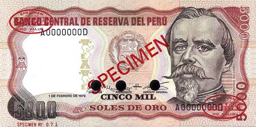 Front of Peru p119s: 5000 Soles de Oro from 1979