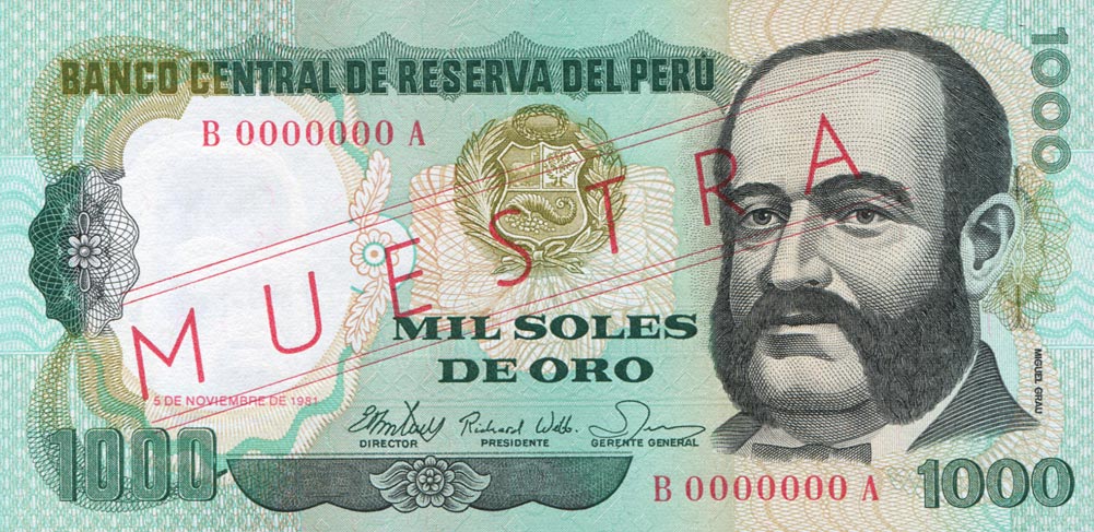 Front of Peru p122s: 1000 Soles de Oro from 1981