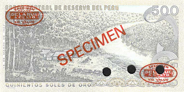 Back of Peru p125As: 500 Soles de Oro from 1982