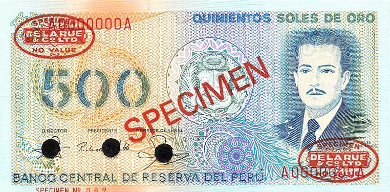 Front of Peru p125As: 500 Soles de Oro from 1982