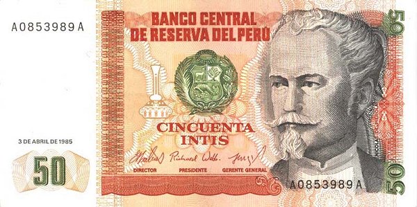 Front of Peru p130: 50 Intis from 1985