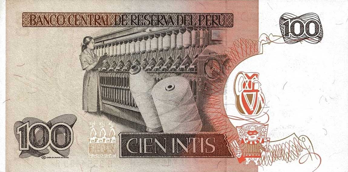 Back of Peru p132a: 100 Intis from 1985