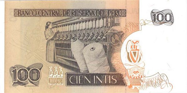 Back of Peru p132b: 100 Intis from 1986