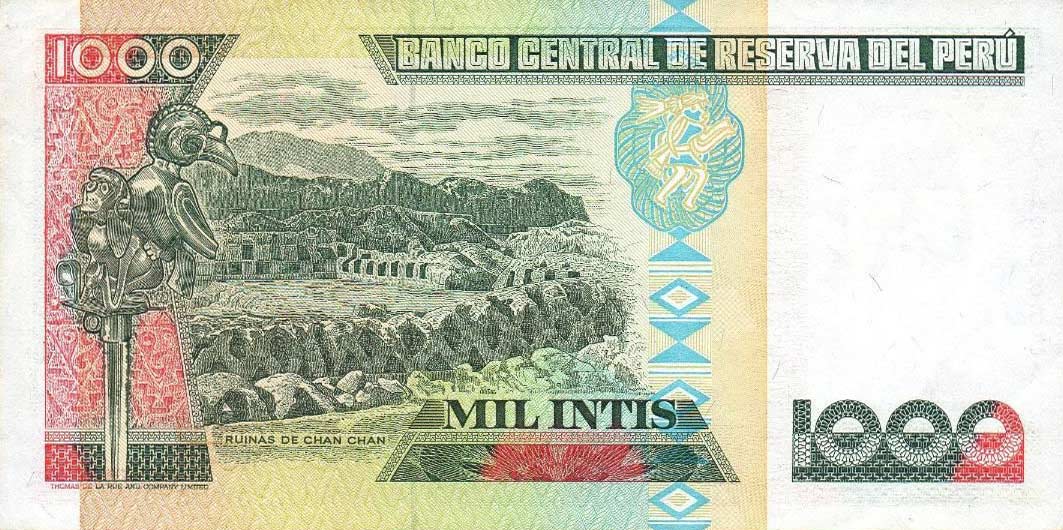 Back of Peru p136a: 1000 Intis from 1986