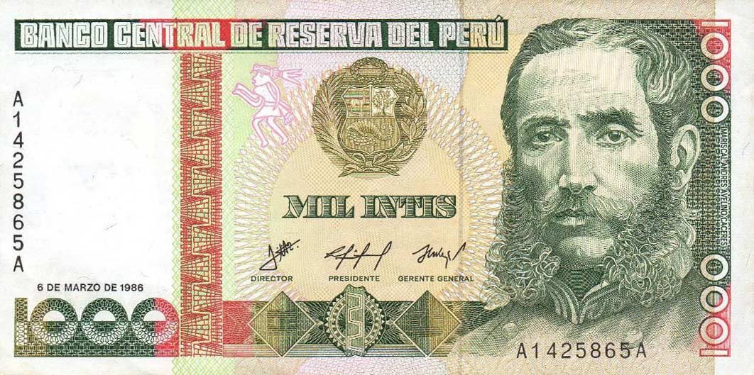 Front of Peru p136a: 1000 Intis from 1986