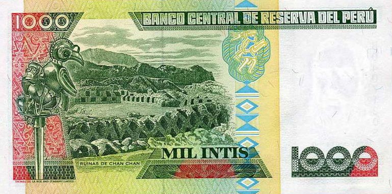 Back of Peru p136b: 1000 Intis from 1987