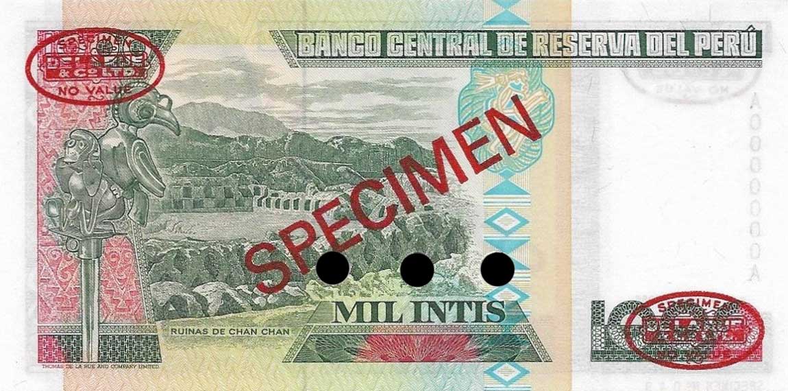 Back of Peru p136s: 1000 Intis from 1986