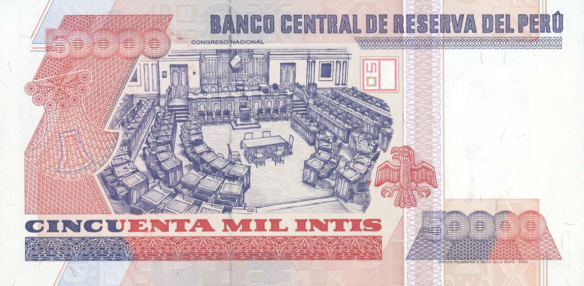 Back of Peru p142a: 50000 Intis from 1988
