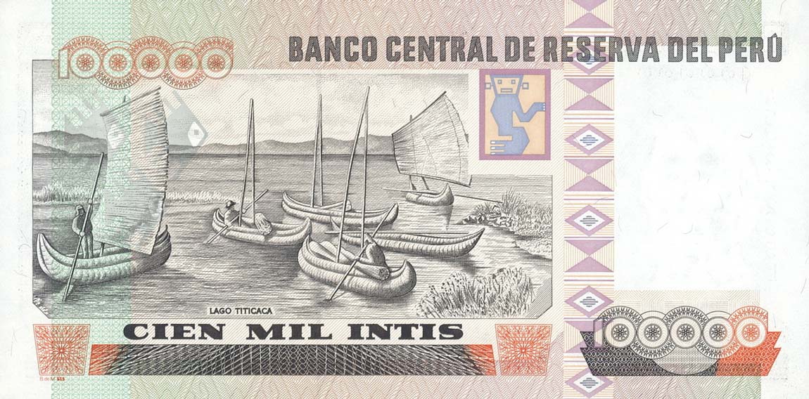 Back of Peru p145a: 100000 Intis from 1989