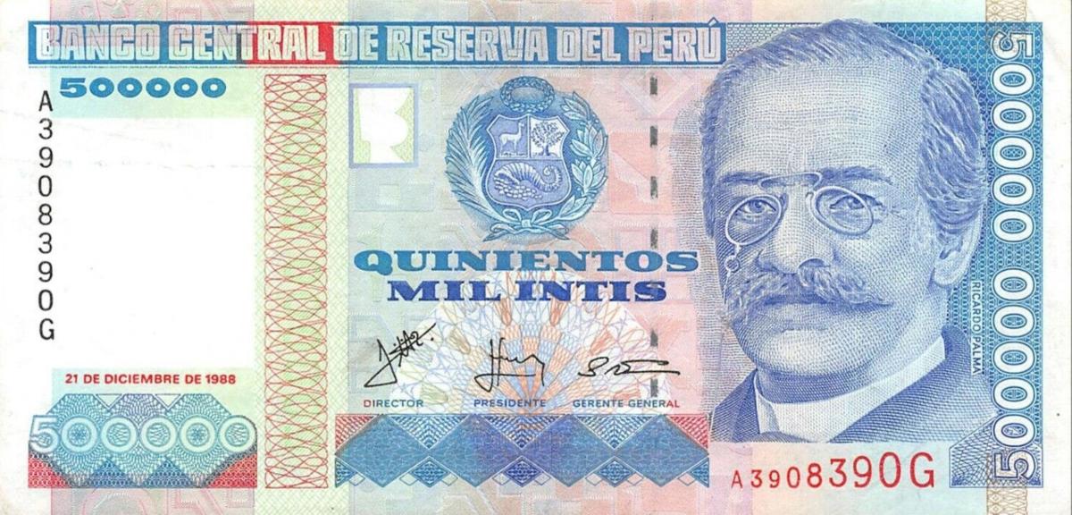 Front of Peru p146A: 500000 Intis from 1988