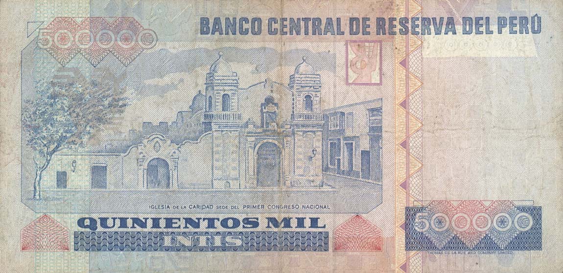 Back of Peru p146a: 500000 Intis from 1988