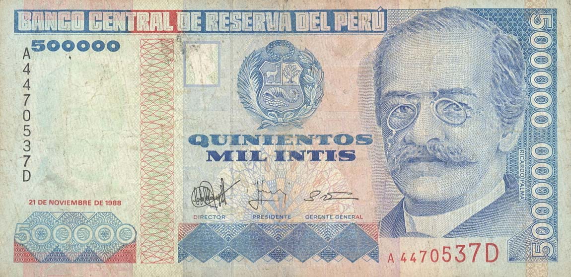 Front of Peru p146a: 500000 Intis from 1988