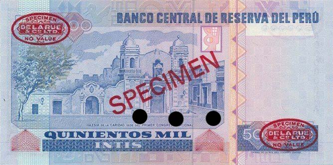 Back of Peru p146s: 500000 Intis from 1988