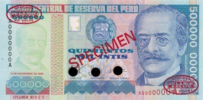 Front of Peru p146s: 500000 Intis from 1988