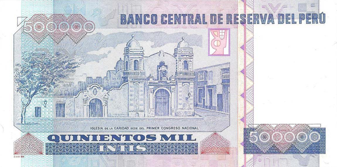 Back of Peru p147: 500000 Intis from 1989