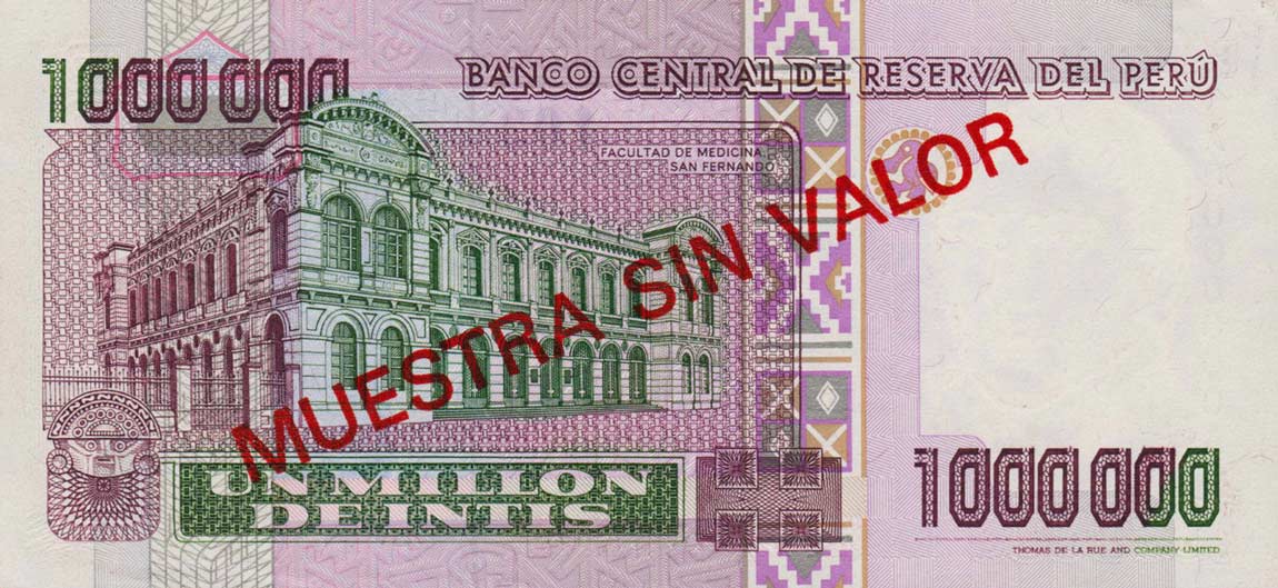 Back of Peru p148s: 1000000 Intis from 1990