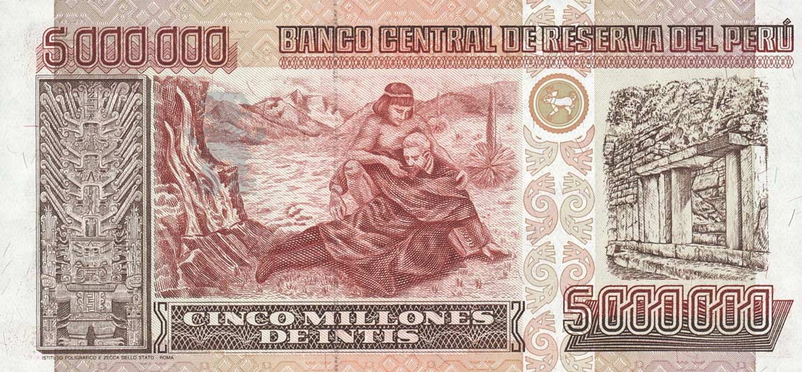 Back of Peru p150a: 5000000 Intis from 1991