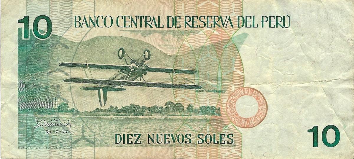 Back of Peru p151a: 10 Nuevos Soles from 1991