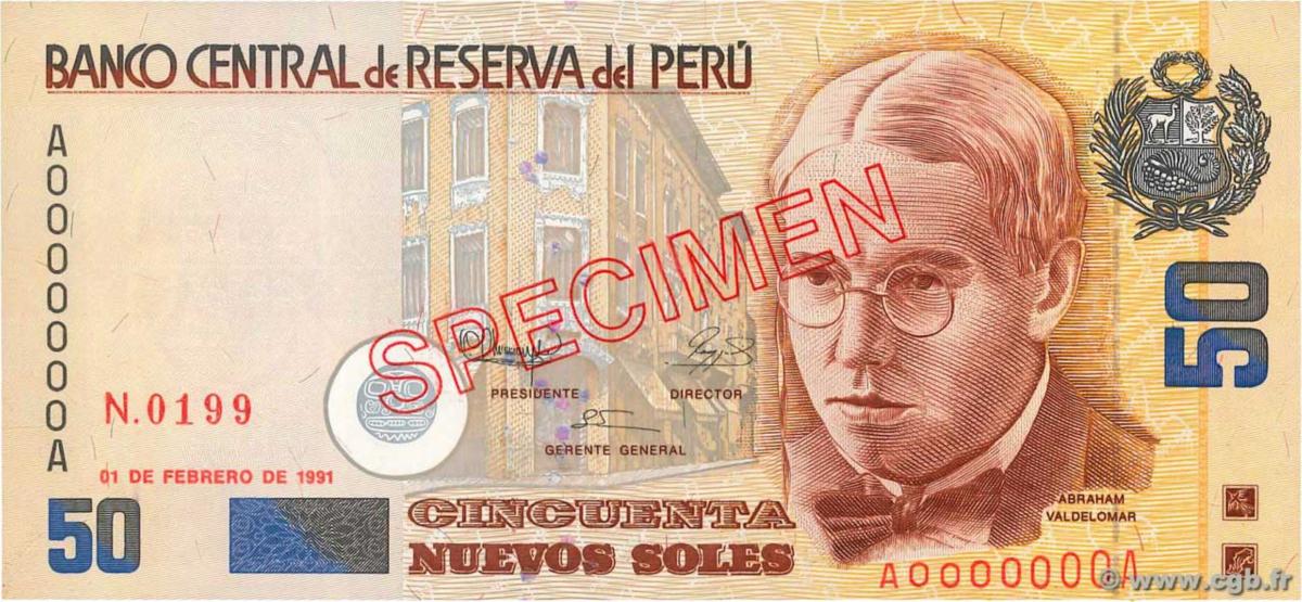 Front of Peru p154s: 50 Nuevos Soles from 1991