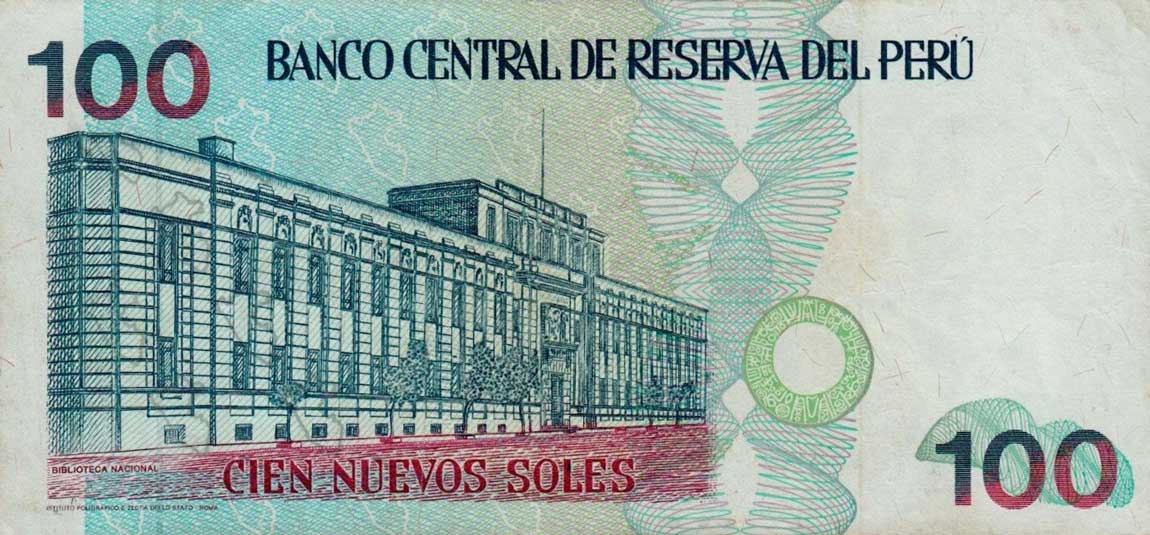 Back of Peru p155a: 100 Nuevos Soles from 1991