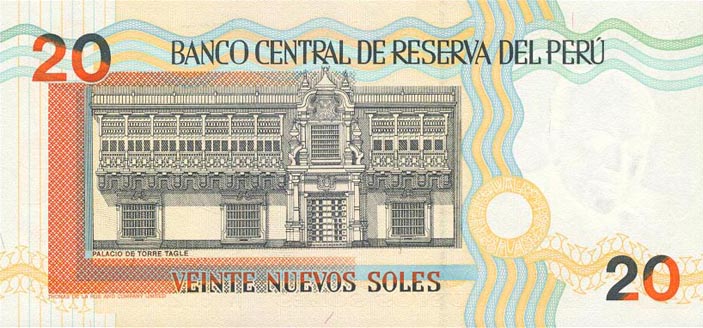 Back of Peru p158a: 20 Nuevos Soles from 1994