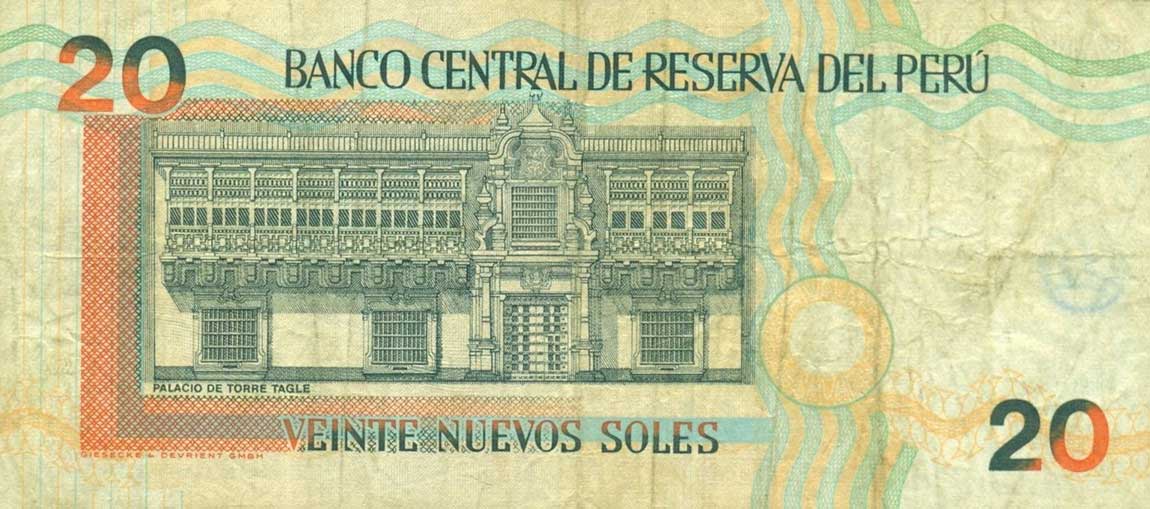 Back of Peru p159: 20 Nuevos Soles from 1995