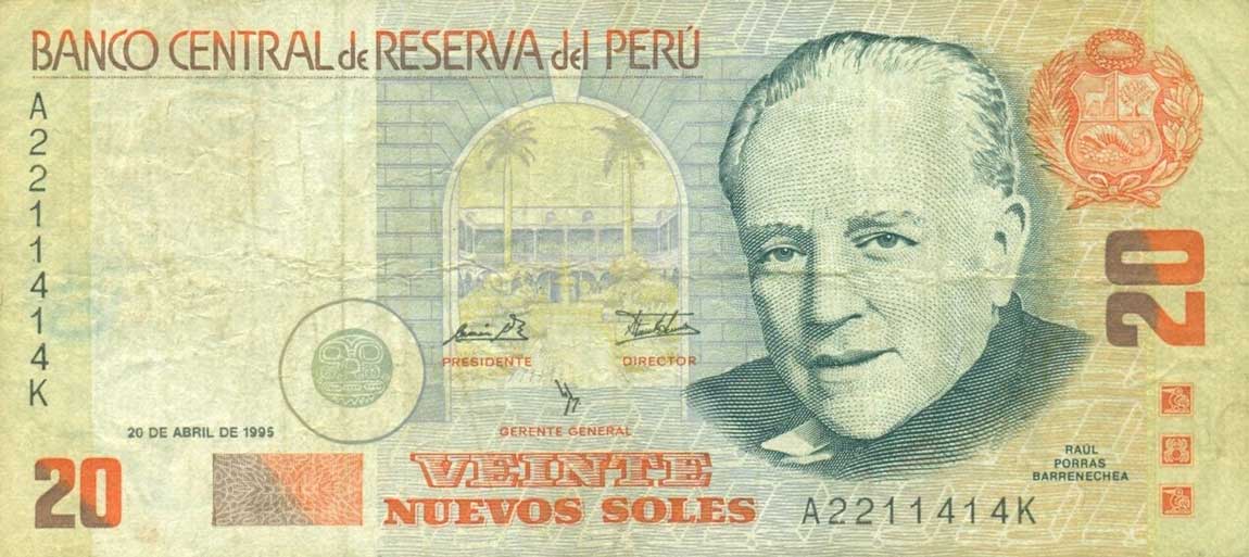 Front of Peru p159: 20 Nuevos Soles from 1995