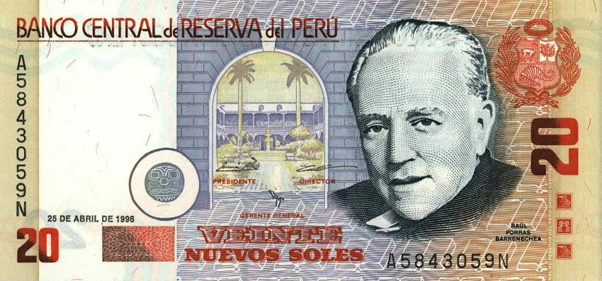 Front of Peru p164: 20 Nuevos Soles from 1997