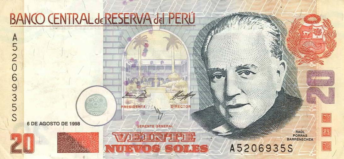 Front of Peru p167b: 20 Nuevos Soles from 1998