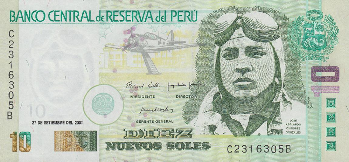 Front of Peru p175: 10 Nuevos Soles from 2001