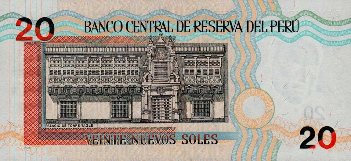 Back of Peru p176a: 20 Nuevos Soles from 2001