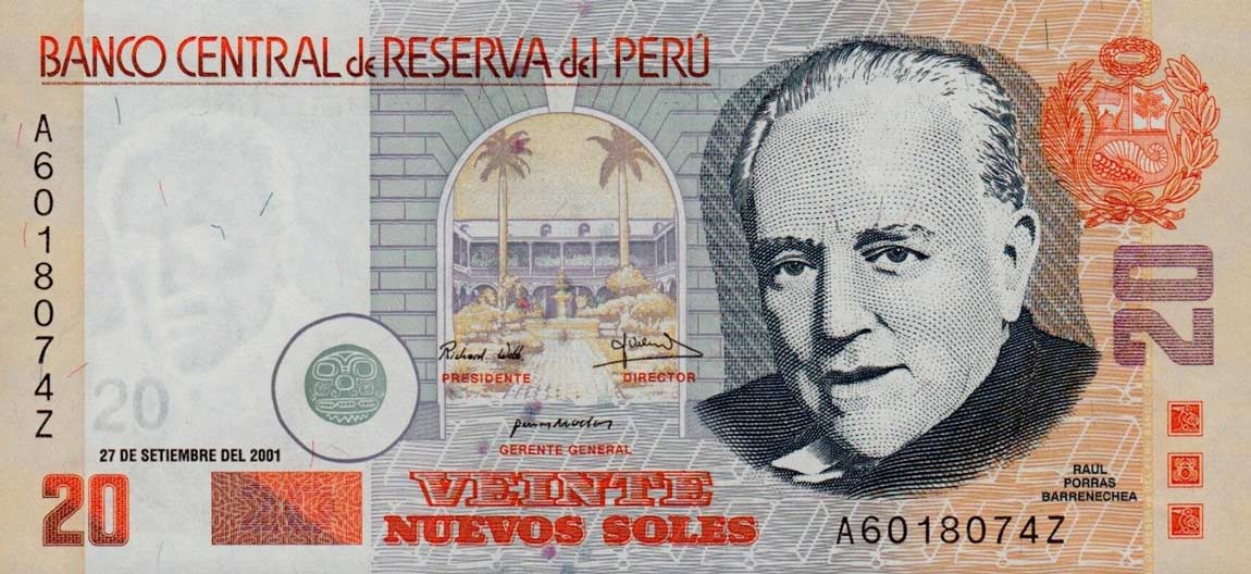 Front of Peru p176a: 20 Nuevos Soles from 2001