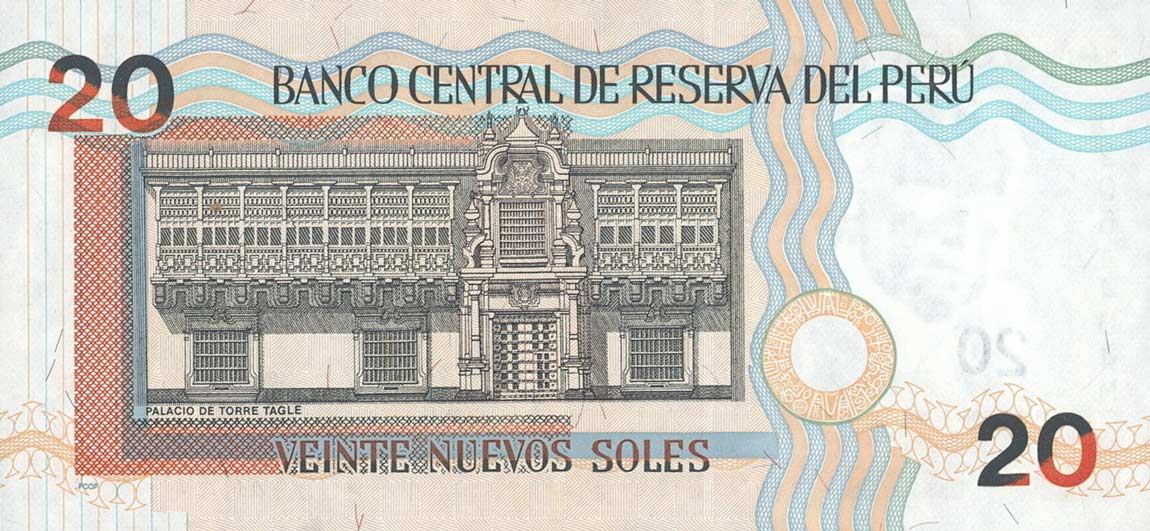 Back of Peru p176b: 20 Nuevos Soles from 2004