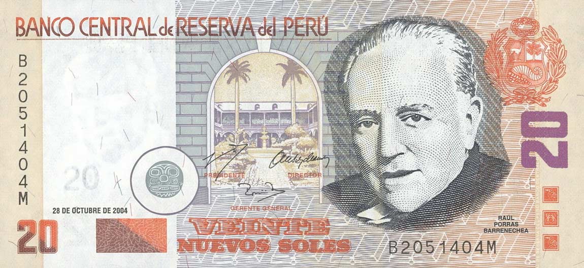 Front of Peru p176b: 20 Nuevos Soles from 2004