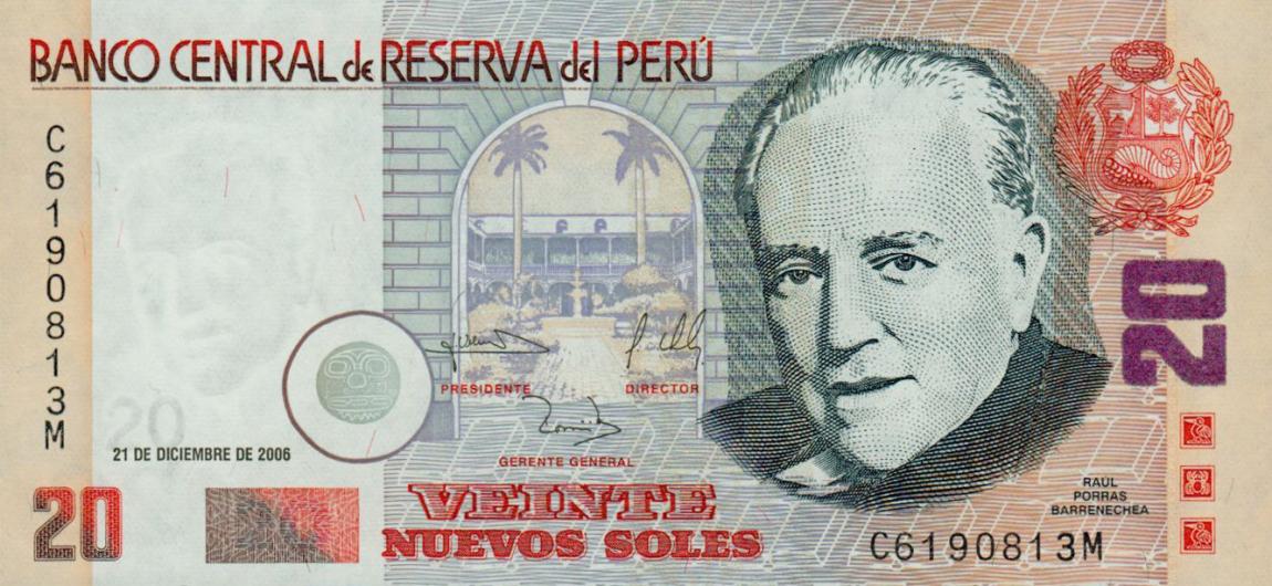 Front of Peru p176c: 20 Nuevos Soles from 2006