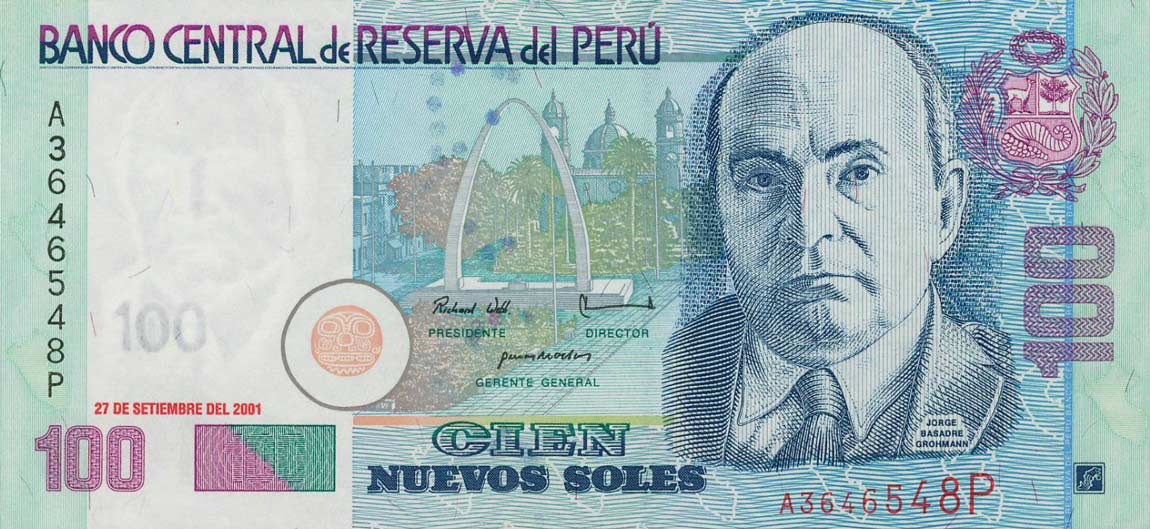 Front of Peru p178a: 100 Nuevos Soles from 2001