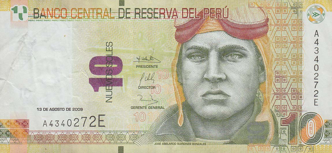 Front of Peru p182: 10 Nuevos Soles from 2009