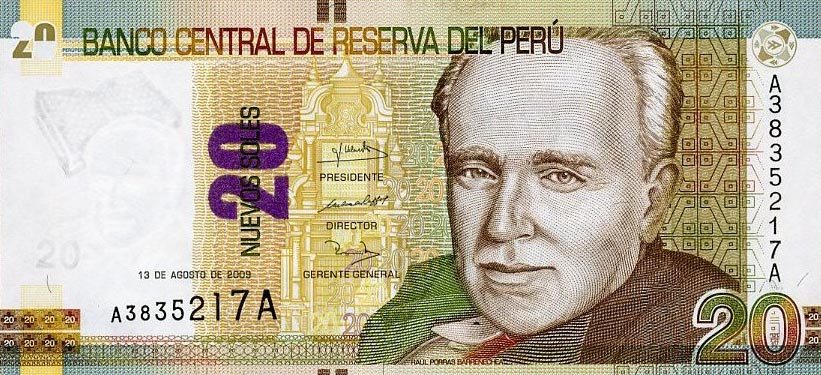 Front of Peru p183: 20 Nuevos Soles from 2009