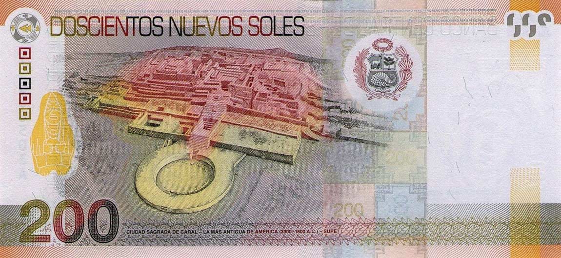 Back of Peru p186: 200 Nuevos Soles from 2009