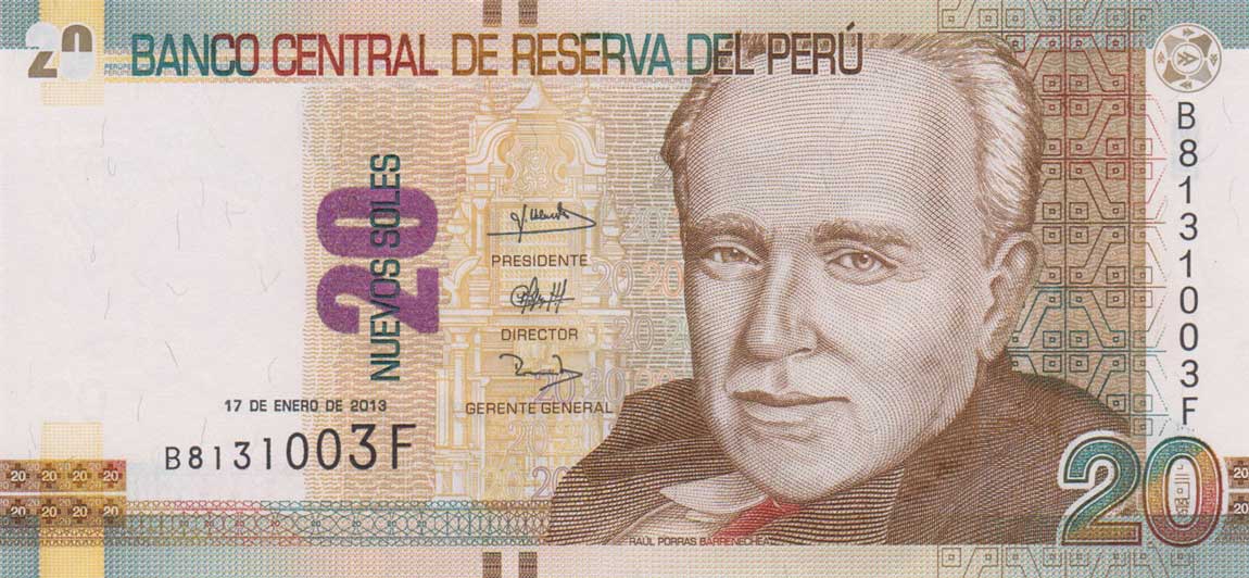 Front of Peru p188: 20 Nuevos Soles from 2013