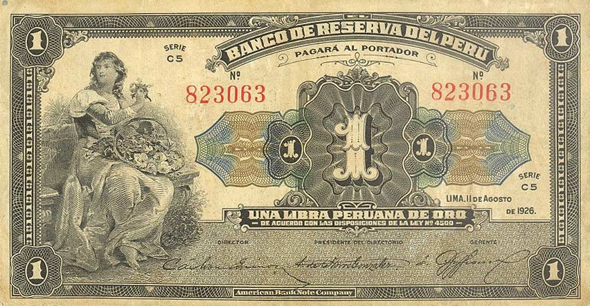 Front of Peru p53a: 1 Libra from 1926
