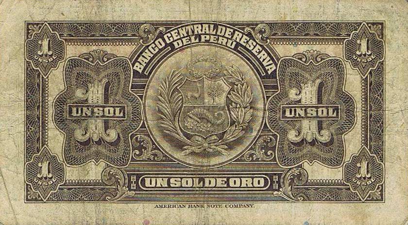 Back of Peru p65a: 1 Sol from 1935