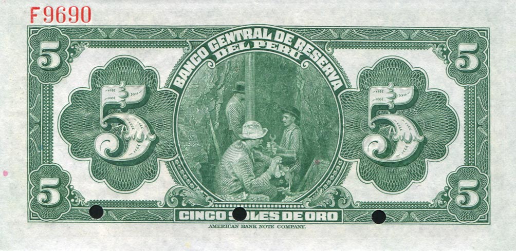 Back of Peru p66s: 5 Soles from 1933