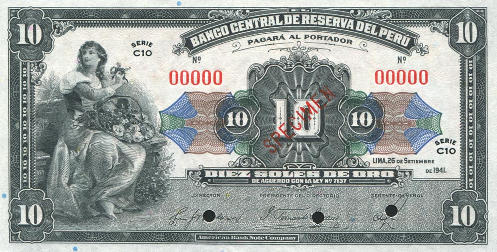 Front of Peru p67As: 10 Soles from 1941